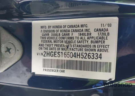 2004 Honda Civic Lx из США, поврежденный, VIN 2HGES16504H526334